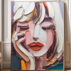 Abstract  Woman Painting  Figure Large Pink Texture Wall Art Girl Canvas Art Lady Painting Original Woman Portrait Art Colorful Painting
