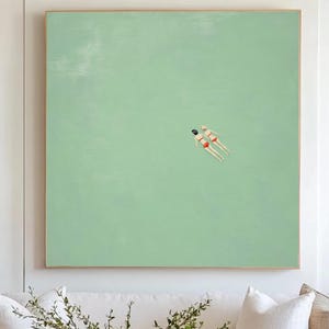 Two Girls in Pool Oil Painting: Swimming Pool Canvas Wall Art