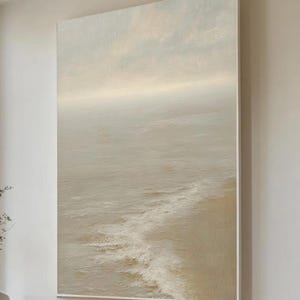 Wabi-Sabi Beige Ocean Waves Abstract Painting on Canvas 3D Textured Wall Art Heavy Textured Sea Wave Painting  Abstract Painting Wall Art