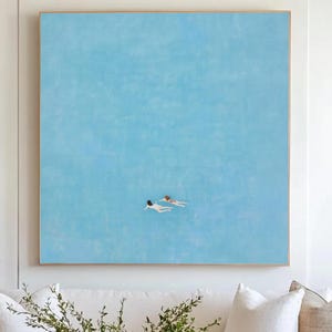 Mädchen im Pool Wand Kunst zwei Frauen Schwimmen in hellblauen Pool Ölgemälde Schwimmbad Leinwand Wand Kunst Schwimmbad Wanddekoration