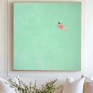 Green Girls Floating in Pool Wall Art  Women Swimming into Green Pool Oil Painting Swimming Pool Canvas Wall Art Swimming Pool Wall Decor