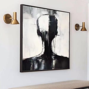 Grandes oeuvres d'art murales beiges wabi-sabi, peinture texturée beige noir sans visage, art mural minimaliste, toile beige, décoration murale neutre
