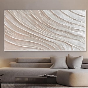 Large Beige Abstract Wave Textured Oil Painting 3D Wabi-sabi  Minimalist Wall Art Handmade Neutral Tones Canvas for Modern Living Room Decor