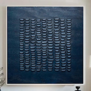 Original bleu wabi-sabi texturé peinture à l'huile sur toile minimalisme neutre peinture à l'huile pour l'art mural salon plus grande 3d texturé