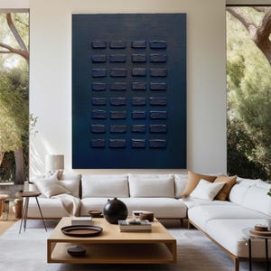 Peinture à l'huile originale texturée bleu wabi-sabi sur toile minimalisme neutre peinture à l'huile pour art mural salon plus grande texturé 3d