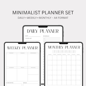 Minimalist Planner Bundle | Daily Weekly Monthly Templates | PDF Printable & Digital Use | Aesthetic Productivity Kit