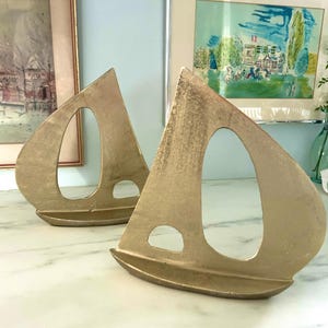 Vintage sailboat bookends contemporary nautical bookends brushed metal painted gold,cutout mid century modern  bookends,nautical decor