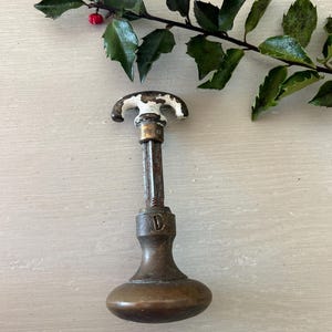 Antique 1940s small brass  door knob with lock,gorgeous salvaged architectural door hardware