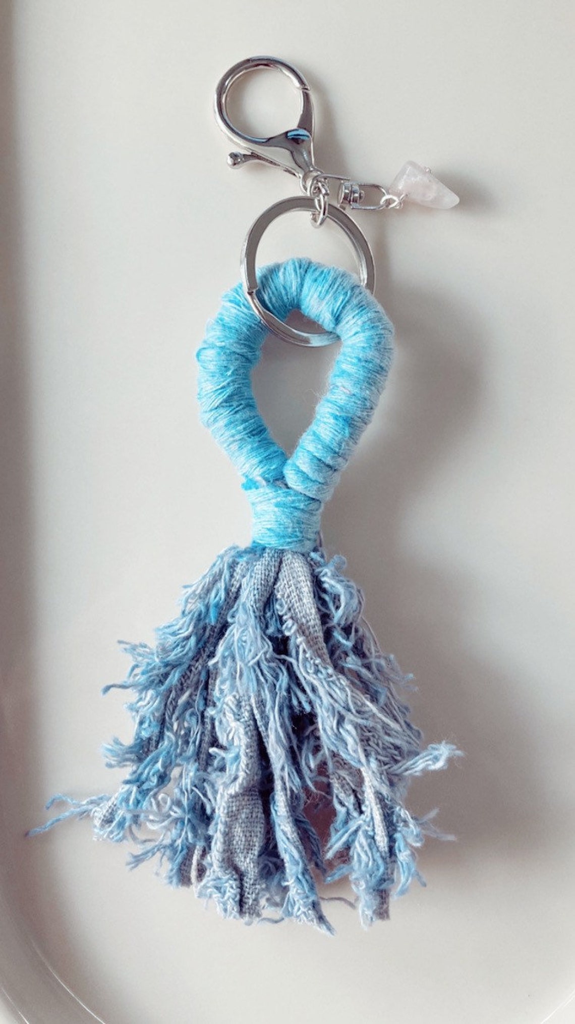 Rustic tassel gemstone keychain boho keychain gift crystal Etsy