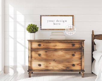 8x18 Farmhouse Frame Mockup | Neutral Bedroom Scene | JPEG Mockup