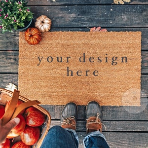 Cute Welcome Mat Mockup | Welcome Mat Mockup | Personalized Door Mat | Fall Scene | JPEG