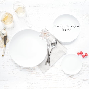 Place Setting Mockup | Dinnerware and Plate Mockup | Simplistic Culinary Theme | Three Plates |