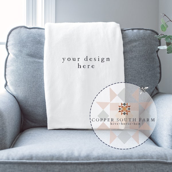 Blanket on Chair Scene | White Blanket Mockup | Simple Bedroom Scene | JPEG Product Photography