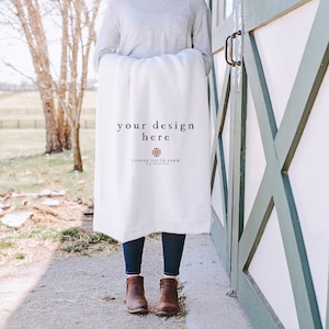 Blanket Mockup | White Throw Mockup | Farmhouse Theme | JPEG Product Photography