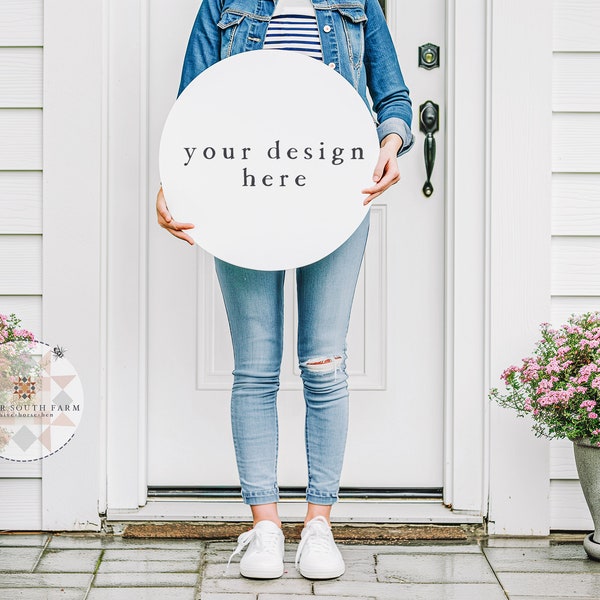 White Blank Rustic Door Sign | Blank Wood Sign Mockup | Welcome Sign for Front Porch | JPEG Styled Stock Photo