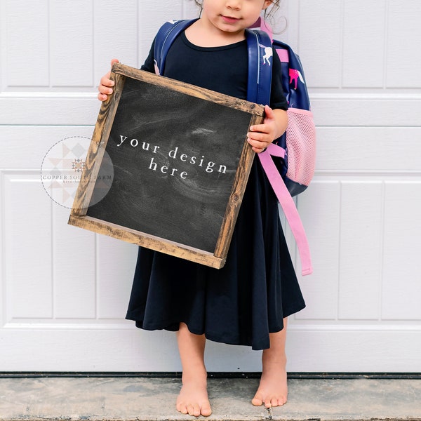 Back to School Sign Mockup | School Chalkboard Sign | 12x12 Blank Wood Sign | JPEG