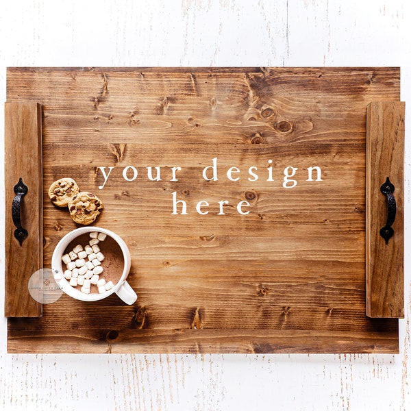 Noodle Board Stove Cover Mockup | Stained Wood Stove Cover | Cookies and Hot Chocolate Theme |