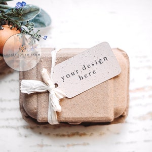 Egg Carton Tag Mockup | Egg Stamp Mockup | Stamp Placement Mockup | Simplistic Farmhouse Scene | JPEG Styled Stock Photos