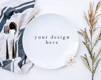 Plain White Dinner Plate Mockup | White Plate Mockup | Rustic Dinner Plate Theme |