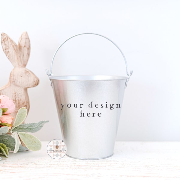 Easter Bucket Mockup | Blank Metal Pail Mockup | Easter & Spring Scene |