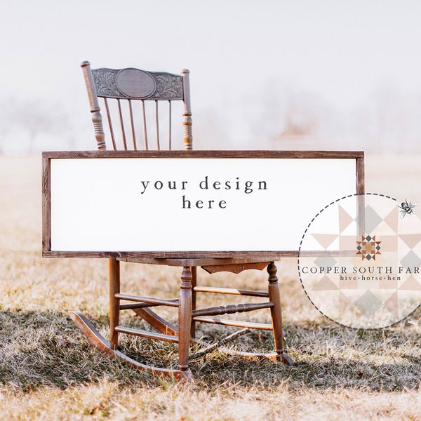 Rocking Chair Scene | 12x36 Farmhouse Wood Frame Mockup | Rustic Country Theme | JPEG Styled Stock Photos
