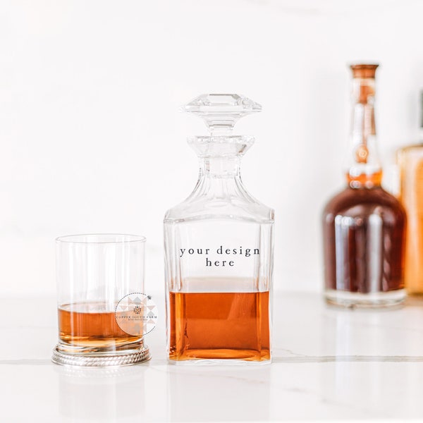 Whiskey Decanter and Glass Mockup | Mockup for Personalized Whiskey Glasses | JPEG Product Photography