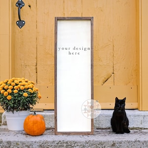 12x36 leeg houten bord JPEG-model | Herfst veranda scène | JPEG-productfotografie