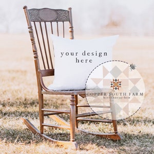 Rustic Pillow Mockup | Pillow on Rocking Chair Scene | Farmhouse Pillow Mockup |