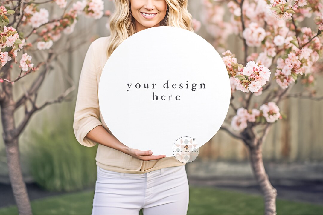 Wood Sign Mockup | Spring Theme | Round Blank Farmhouse Sign | JPEG ...