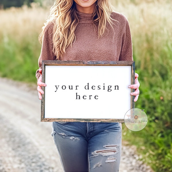 12x18 Blank Wood Sign JPEG Mockup | Simple Country Scene with Model | JPEG Product Photography