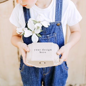 Six Egg Carton Mockup | Egg Stamp Mockup | Stamp Placement Mockup | Farmhouse Scene with Boy Holding Carton | JPEG Styled Stock Photos
