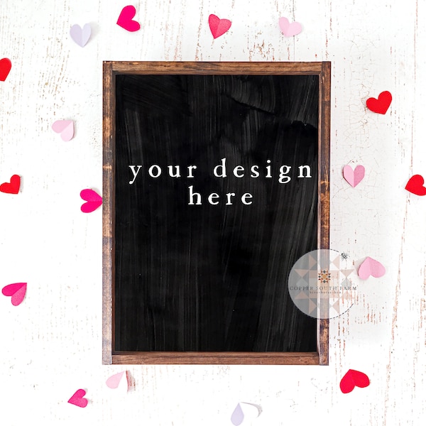 18x20 Farmhouse Wood Sign Mockup | Valentines Hearts Theme with Chalkboard | Blank Wooden Sign |  | Instant Download