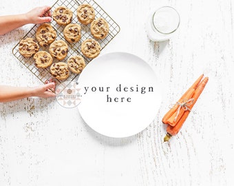 Santa Cookie Plate Mockup | Blank White Plate Mockup | Santa Snack Plate Cookie Theme |