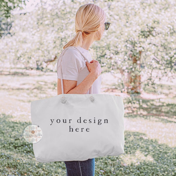 Tote Bag and Apple Orchard Scene | Tote Bag Mockup | JPEG Styled Stock Photos