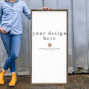 Vertical 24x48 Wood Frame Mockup | Old Metal Door Scene | Country Girl on Farm Theme |