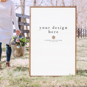Rustic Frame Mockup | Flower and Farm Scene | Wood Frame Mockup | 32x48 Blank Wood Sign | JPEG Styled Stock Photos