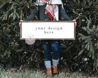 12x36 Farmhouse Wood Sign Mockup | Model Mockup| Christmas Tree Farm Theme | Christmas Porch Sign |