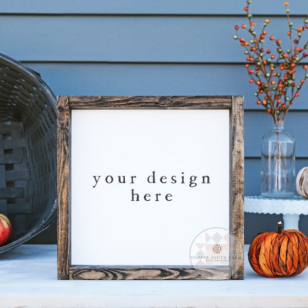 Rustic Wooden Frame Mockup | Wooden Fall Decor | 12x12 Farmhouse Frame Mockup | Fall Wooden Sign| JPEG