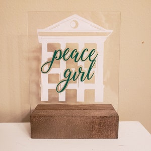 RESTOCKED - Peace Girl &quot;Simply Main&quot; Acrylic Sign w/ Wood Stand