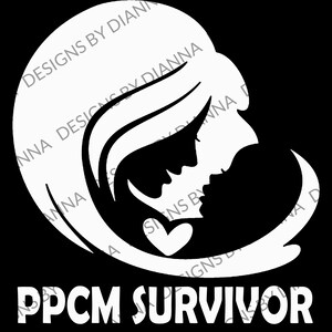 May include: Black and white silhouette of a mother and child, with the text "PPCM SURVIVOR" below. The image is a symbol of strength and resilience for mothers who have experienced postpartum cardiomyopathy.
