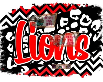 Red Lions Sublimation png/Digital png/Lions png/Red and Black/Lions Mascot/Lions Football/Team Mascot/Chevron/Leopard/Mascot png/Lions Cheer