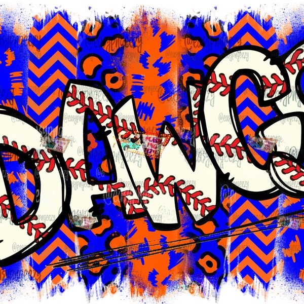 Dawgs Baseball png bleu orange/lettres de baseball/maman de baseball/sublimation de baseball/cadeau d'équipe/softball/mascotte Dawgs/vêtements bouledogue/chemise bricolage