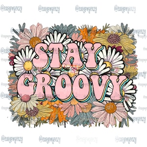 Stay Groovy Retro Floral png/Daisys/Estilo vintage/Goovy png/Mensajes de motivación/Citas bonitas/Diseño Groovy rosa/Flores/Sublimación/DTF/dtg