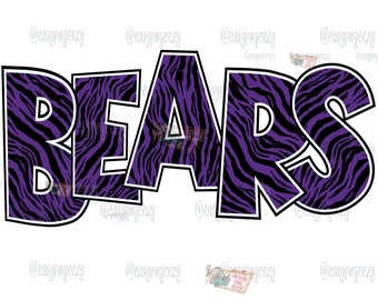 Purple Bears Sublimation png/Zebra Print Bears Mascot/Coach/Teacher/Arkansas Bears/Cheerleading Football Mom/School Pride/Arkansas College