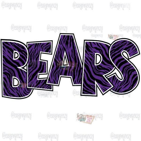 Purple Bears Sublimation png/Zebra Print Bears Mascot/Coach/Teacher/Arkansas Bears/Cheerleading Football Mom/School Pride/Arkansas College