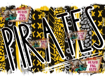 Piratas Sublimación png/Imagen digital/Camiseta png/Subli/PNG/Descargar/Negro y amarillo/Piratas/Temporada de fútbol/Personaliza la mascota de tu escuela