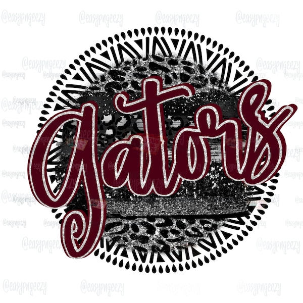 Gators Maroon Silver Transparent Downloadable/Maroon Gators Mascot/Team Clip Art/Silver Leopard Gators/DIY Apparel/Custom Graphic Design png