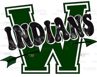 Waxahachie Indians W Arrow png/Descarga verde de los Indians/Fuente elegante/Logotipo retro de Waxahachie/Tienda de regalos/Sublimación/Vendedores de camisetas/Deportivo/Digital