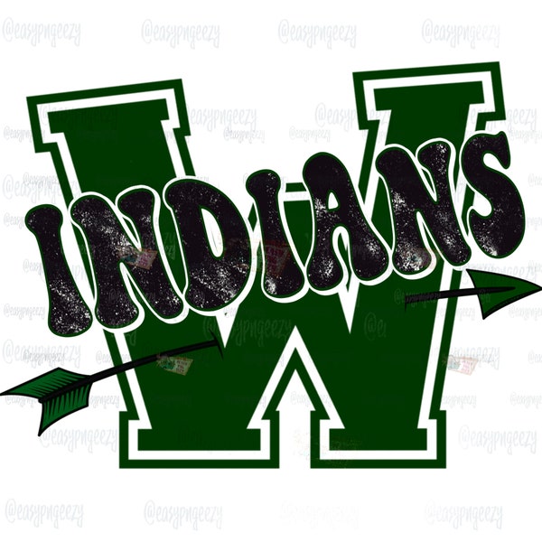 Waxahachie Indians W Arrow png/Indians Green Download/Groovy Font/Retro Waxahachie Logo/Gift Shop/Sublimation/Tshirt SellersAthletic/Digital