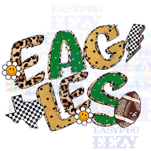 Green and Yellow Eagles png/Team Mascot/Football Season/Cheerleaders/School Spirit/Download for DTF and Sublimation Prints/Texas/Checkered P